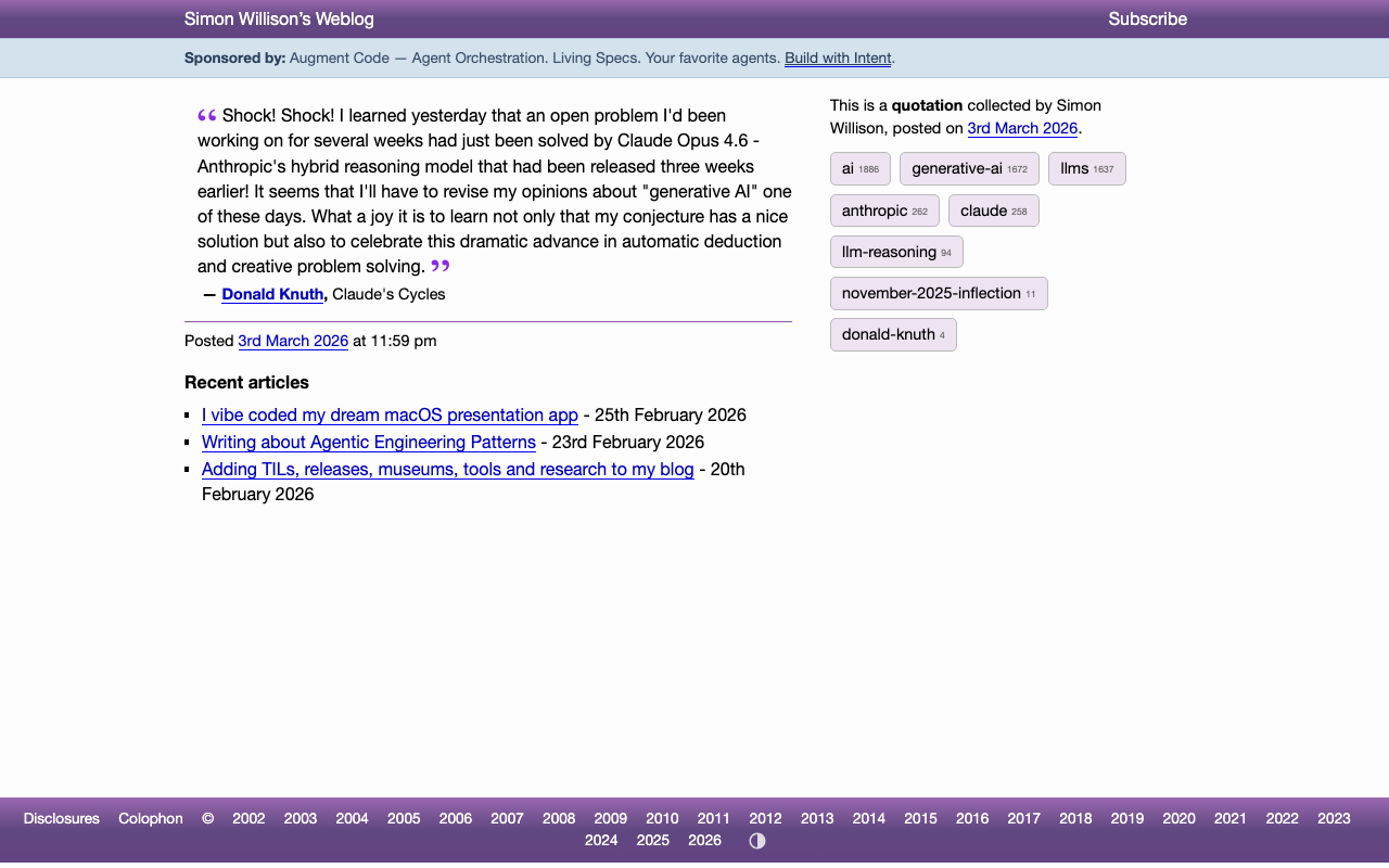 Screenshot of Simon Willison's Weblog