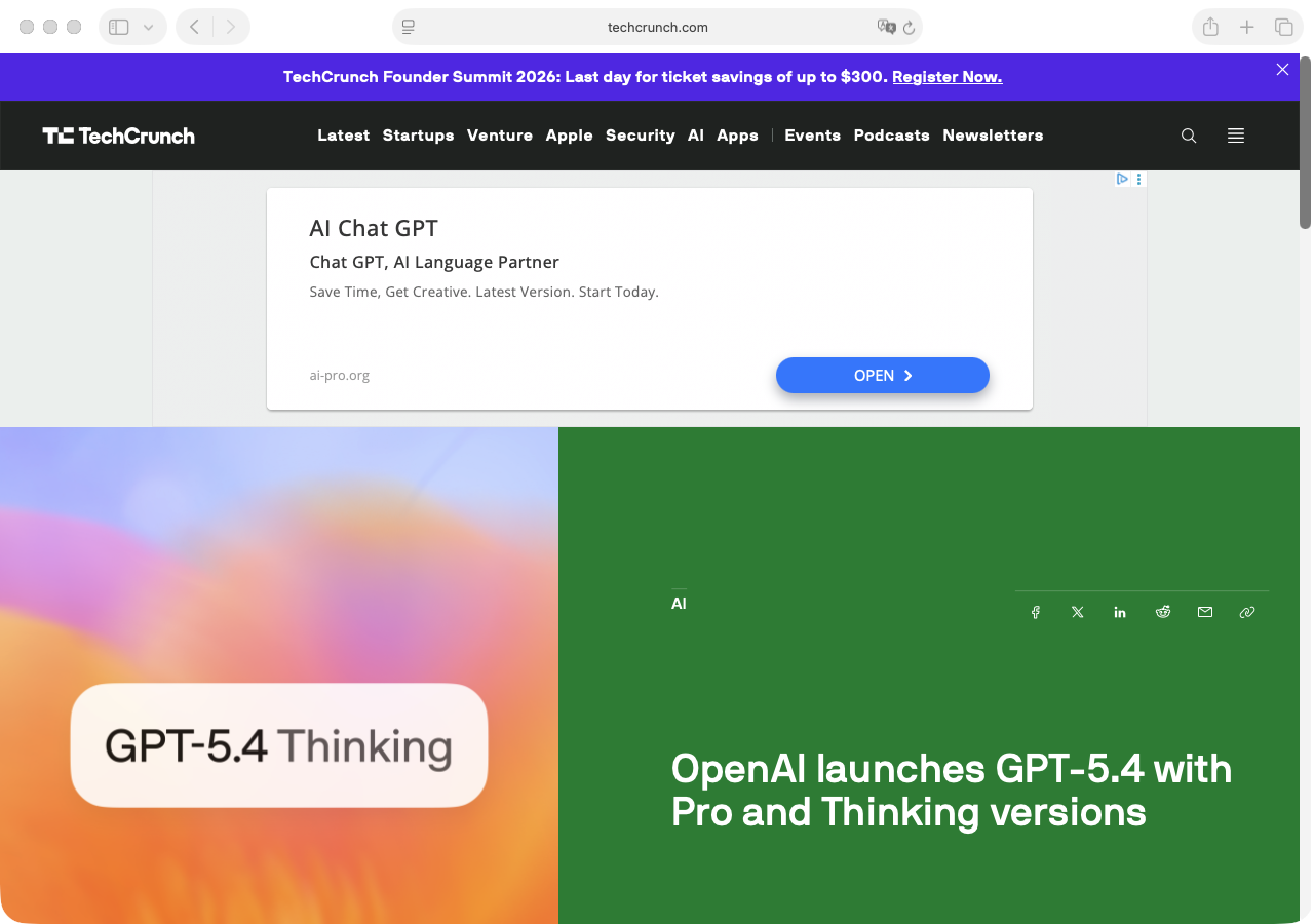 Screenshot of TechCrunch