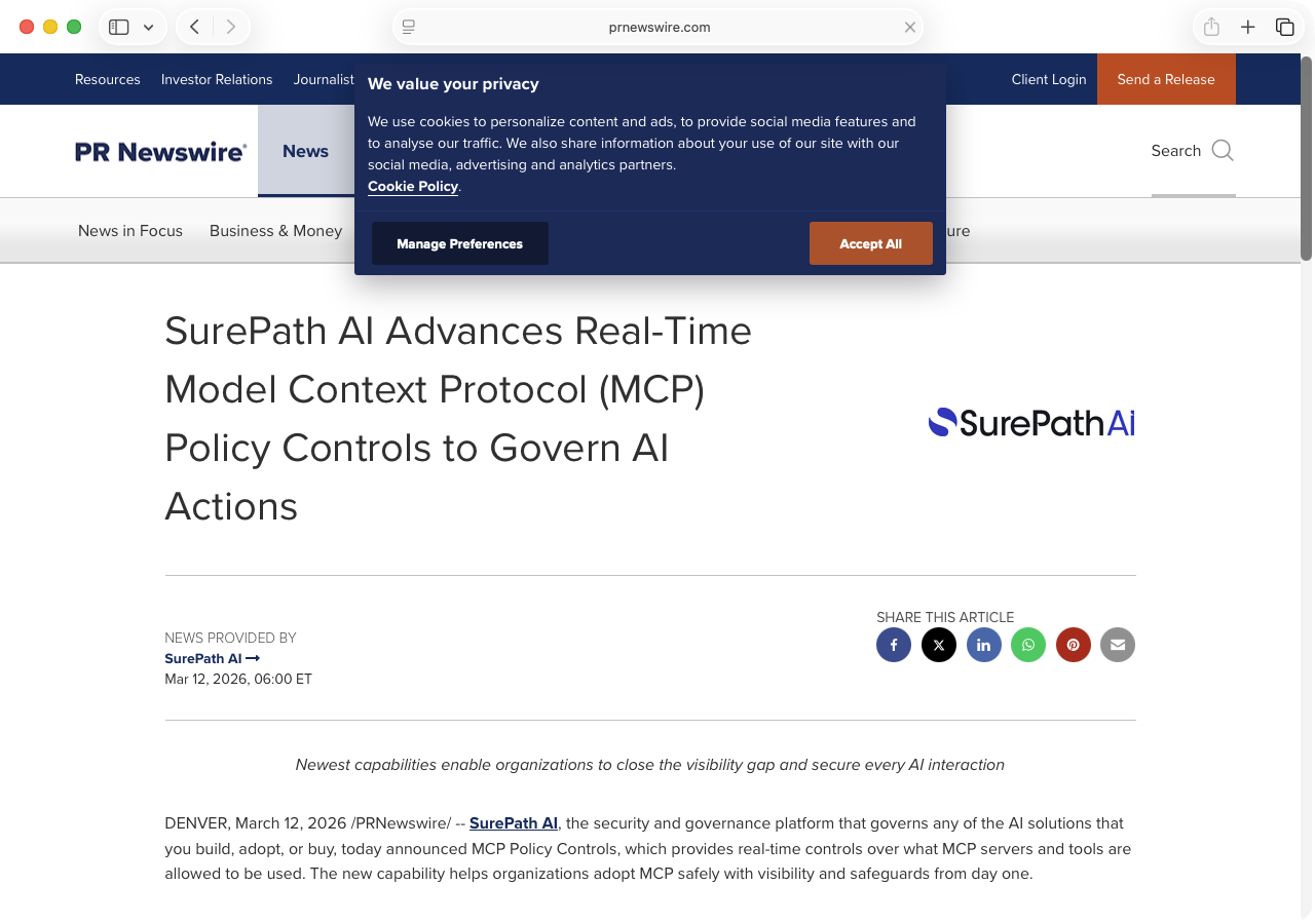 Screenshot of PR Newswire