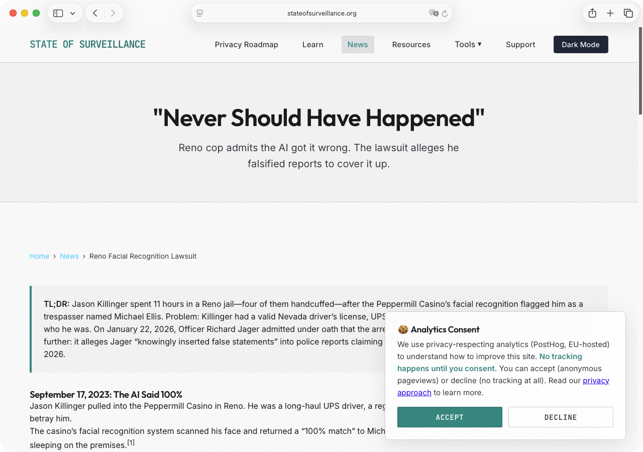 Screenshot of State of Surveillance