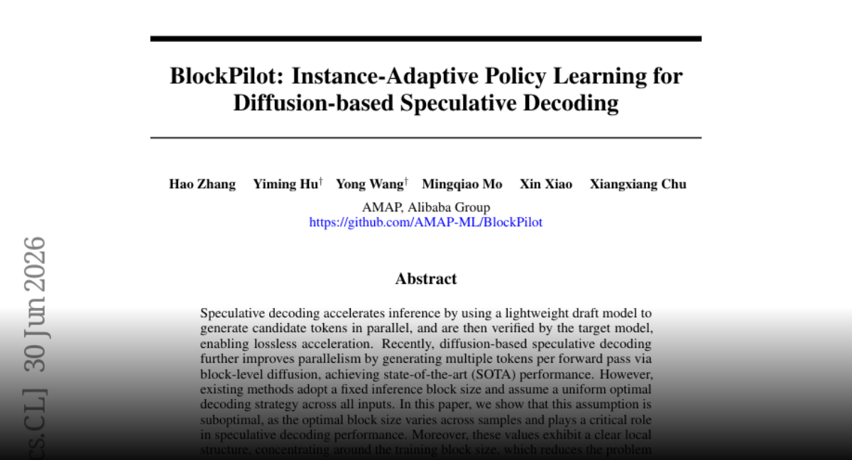 BlockPilot: Instance-Adaptive Policy Learning for Diffusion-based Speculative Decoding
