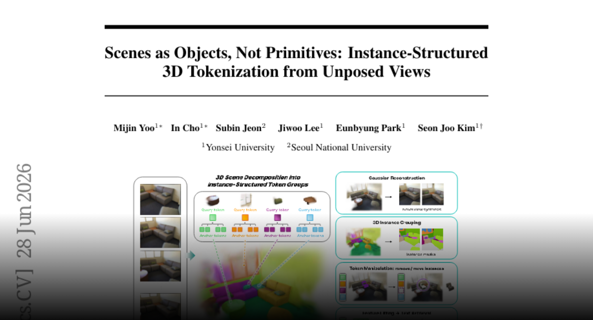 Instance-Structured 3D Tokenization from Unposed Views