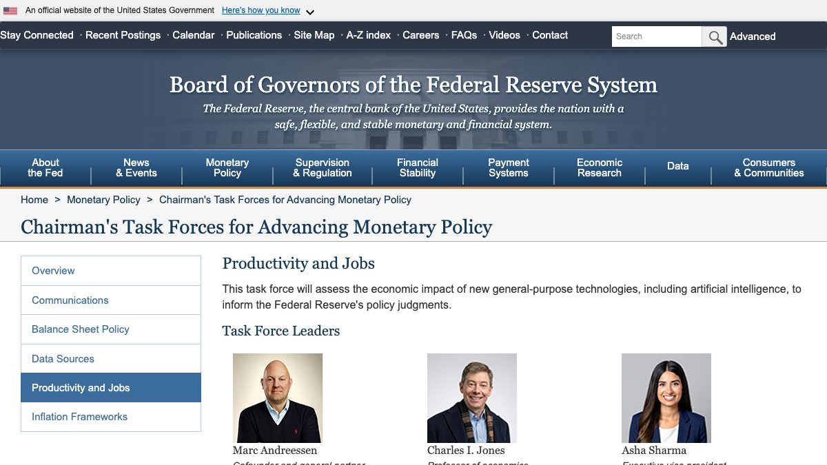 Federal Reserve productivity and jobs task force