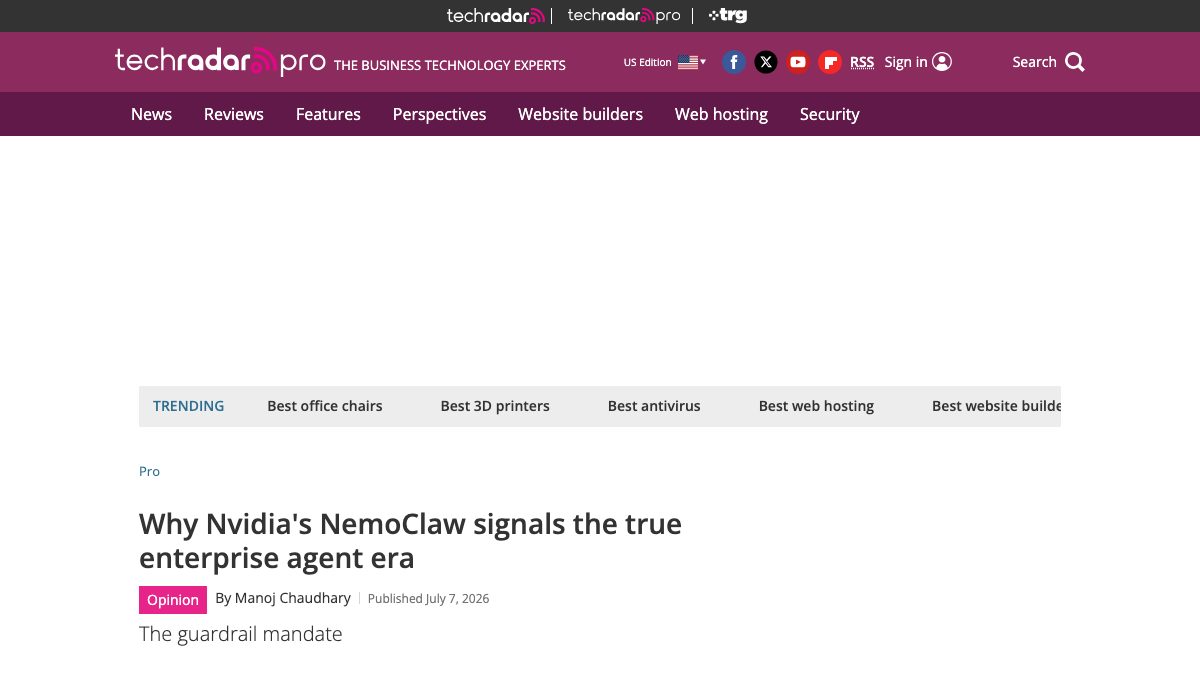 Nvidia NemoClaw enterprise agent article