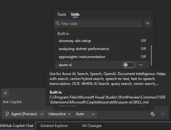 Visual Studio Integrates Built-in Agent Skills for .NET and Azure