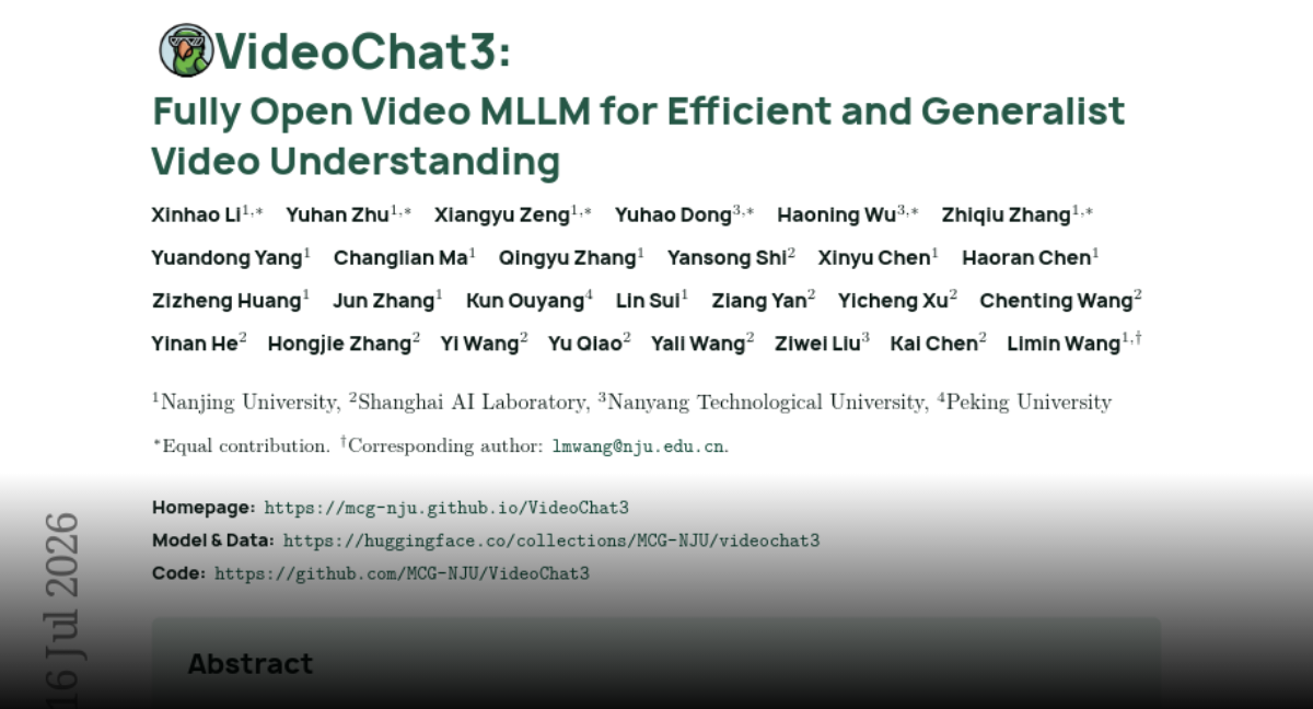 VideoChat3: A Fully Open 4B Parameter Video MLLM for Generalist Video Understanding
