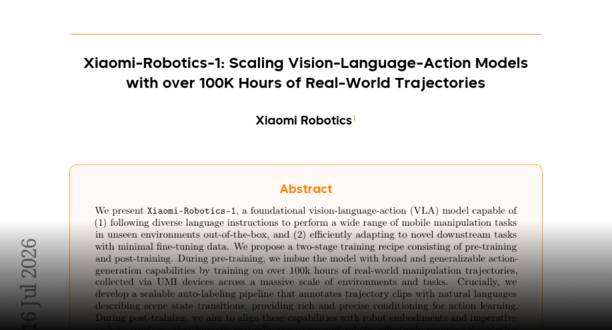 Xiaomi-Robotics-1: Scaling VLA Models with 100K+ Hours of Real-World Data