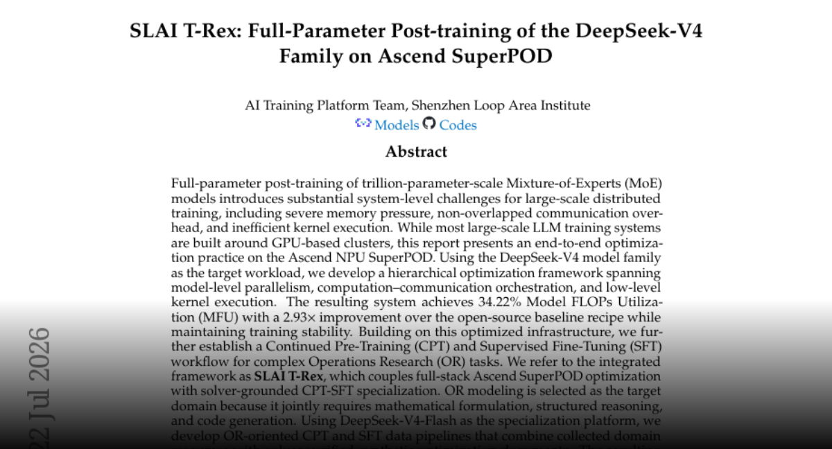 SLAI T-Rex: Optimizing DeepSeek-V4 Trillion-Parameter Training on Ascend NPUs