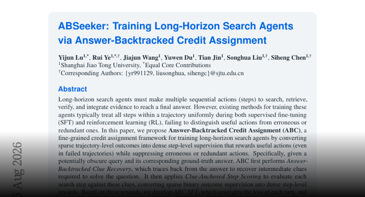 ABSeeker: Improving Search Agents via Answer-Backtracked Credit Assignment