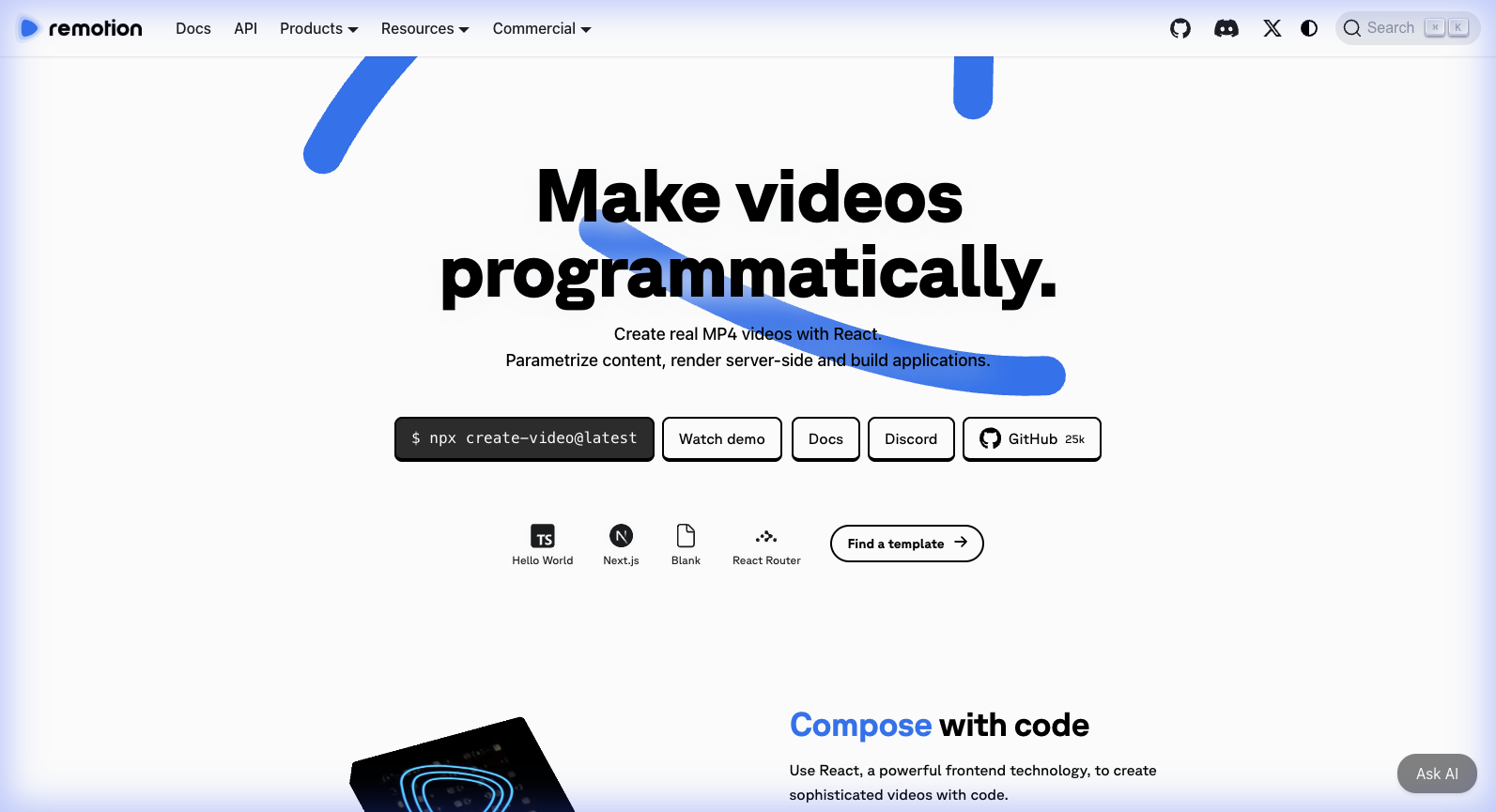 Remotion Homepage Hero Section