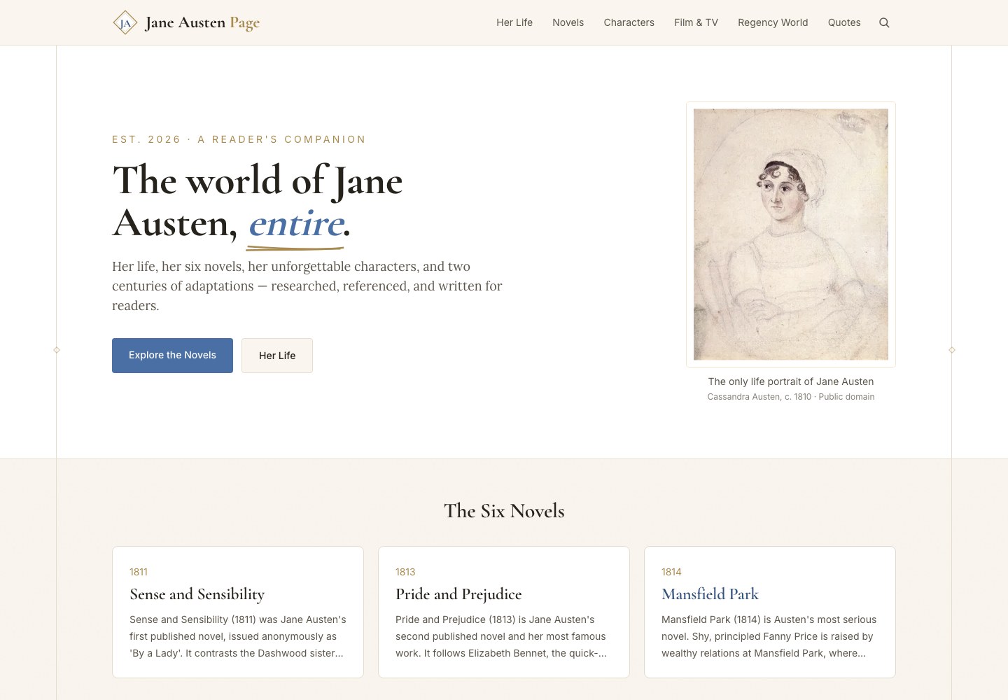 Jane Austen Page screenshot